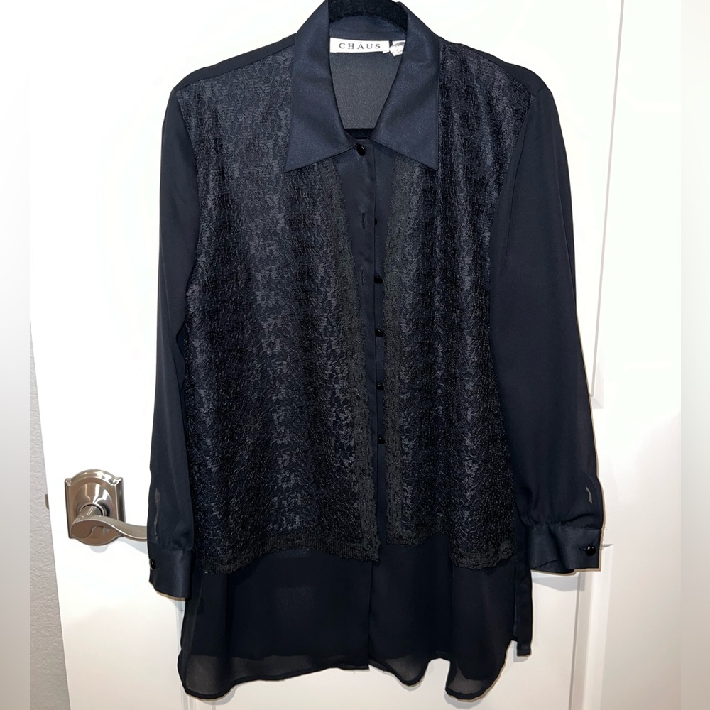 Chaus Sheer Long Sleeve Fancy Blouse